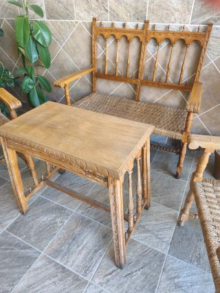 Juego Muebles Jardín Madera y Cuerda
