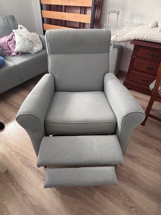 Sillón reclinable tela gris, completamente nuevo