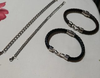 Lote 4 Pulseras Hombre Cuero y Acero