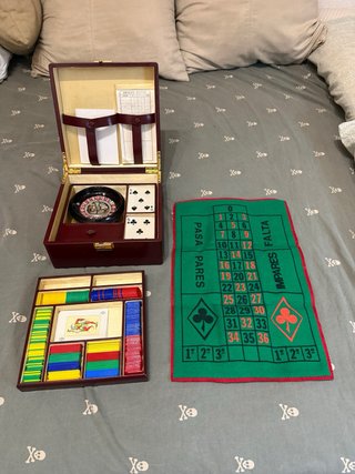 Set Juego Vintage Ruleta, Fichas , Cartas y domino