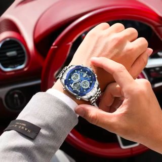 Reloj Poedagar Hombre Cronógrafo Azul Plateado