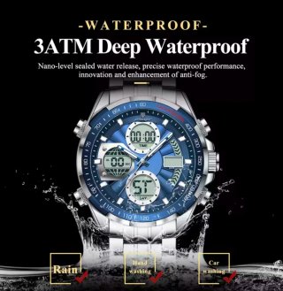 Reloj Poedagar Hombre Cronógrafo Azul Plateado