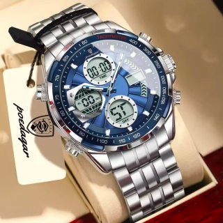 Reloj Poedagar Hombre Cronógrafo Azul Plateado