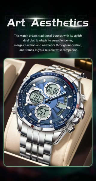 Reloj Poedagar Hombre Cronógrafo Azul Plateado