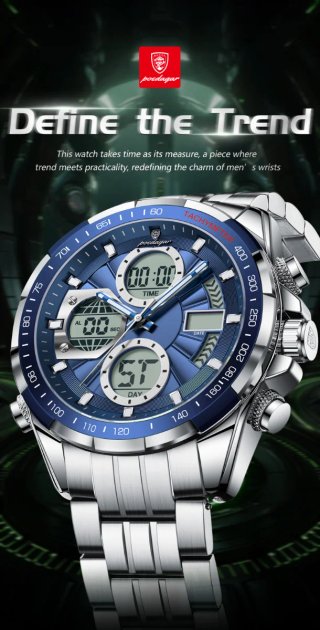Reloj Poedagar Hombre Cronógrafo Azul Plateado