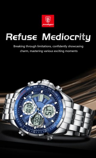 Reloj Poedagar Hombre Cronógrafo Azul Plateado