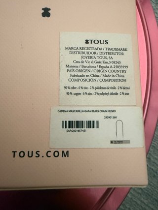Cadena para gafas Tous negra con ositos