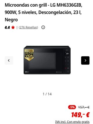 Microondas LG 23L Grill Inverter.