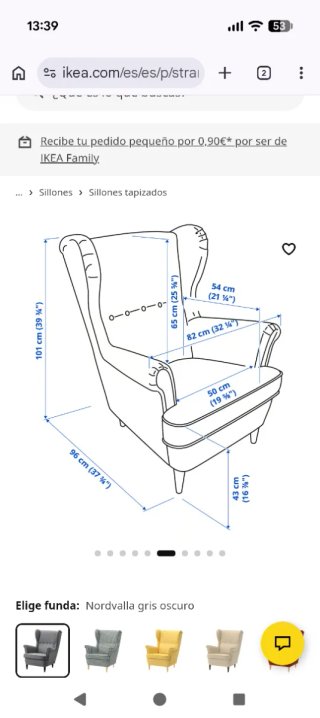 Sillón Orejero Ikea Strandmon Gris Oscuro