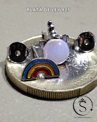 Pendientes Plata 925 Arcoíris y Unicornio