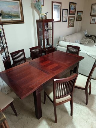 Mesa comedor y 6 sillas de madera cerezo