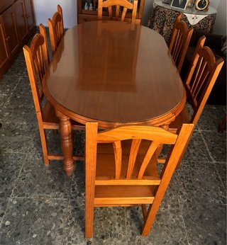 Mesa de comedor madera y cristal Con sillas