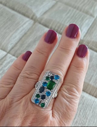 Anello bijotteria zirconi blu e verdi