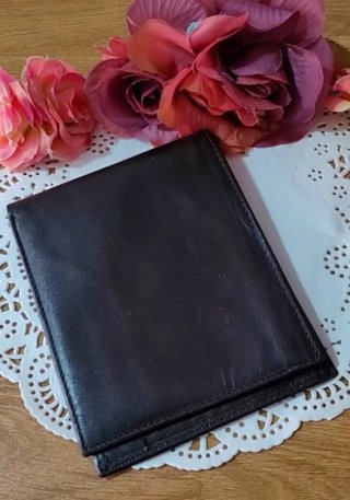 Elegante Cartera Billetera Piel Negra/Marrón