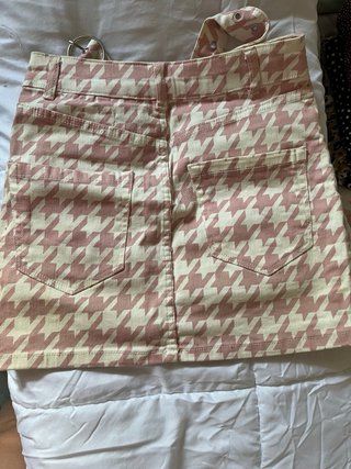 Falda de cuadros rosa y beige