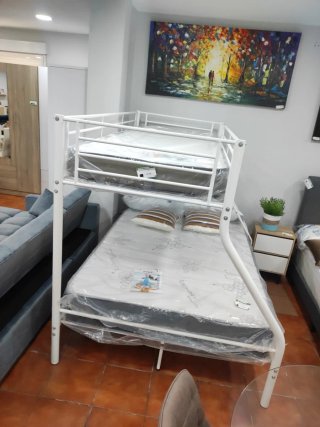 Litera matrimonial de metal blanca