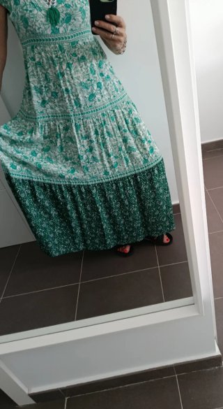 Vestido largo estampado verde y blanco