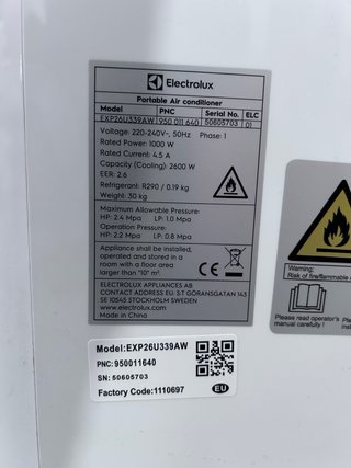 Aire Acondicionado Portátil Electrolux EXP26U339AW