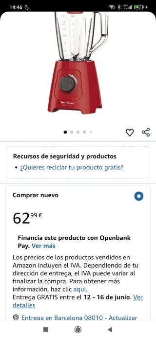 Batidora Moulinex Blendforce Roja