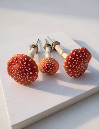Set di 3 Figure Decorative di Funghi Rossi per Vasi