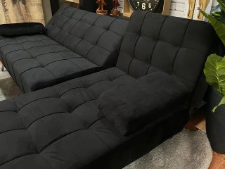 Sofá Cama Chaise Longue Negro 198cm