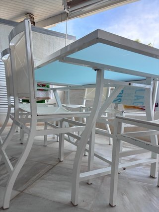 Mesa y 4 Sillas Terraza Exterior Cristal