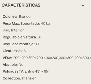 Soporte TV 43-65 Trípode Blanco