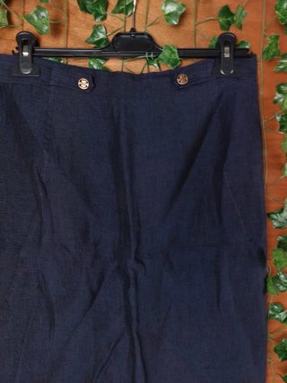 Gonna Lino Blu Scura Bottoni Oro Vintage