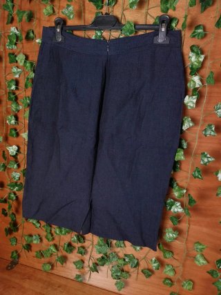 Gonna Lino Blu Scura Bottoni Oro Vintage