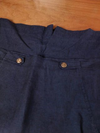 Gonna Lino Blu Scura Bottoni Oro Vintage