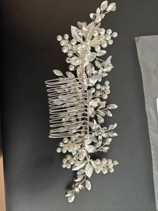 Tocado Novia Plata Perlas y Cristales