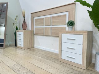 Pack 2 Mesitas y Cabecero Madera y Blanco