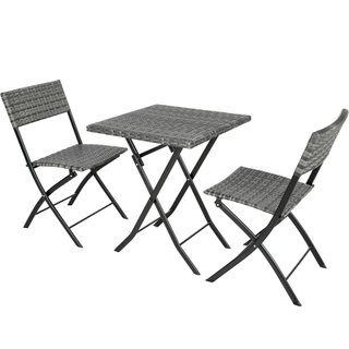 Conjunto de ratán para 2 personas, 3 piezas, plegable y ligero, gris