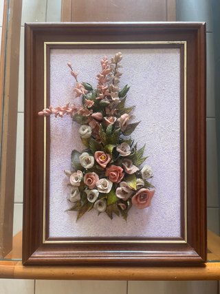 Cuadro flores cerámica y madera