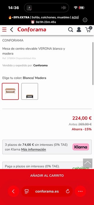 Mesa de centro elevable madera y metal