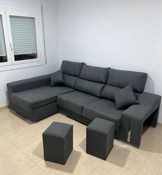 Sofá chaise longue gris tela