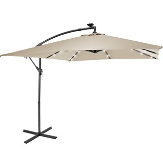 Parasol con luces solares LED y manivela 2,5 x 2,5 m, beige