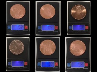 Monedas de cobre puro '999. 1 Onza. 6 piezas.