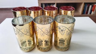 Set 18 Vasos Te Árabe Moruno Dorado Verde Rojo