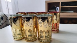 Set 18 Vasos Te Árabe Moruno Dorado Verde Rojo