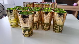 Set 18 Vasos Te Árabe Moruno Dorado Verde Rojo