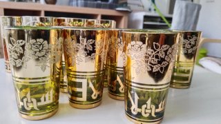 Set 18 Vasos Te Árabe Moruno Dorado Verde Rojo