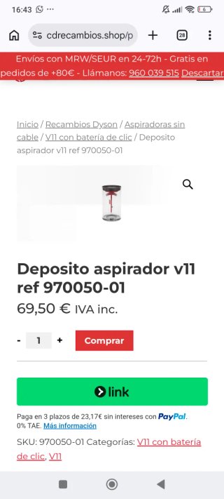 Contenitore per aspirapolvere V11 ORIGINALE