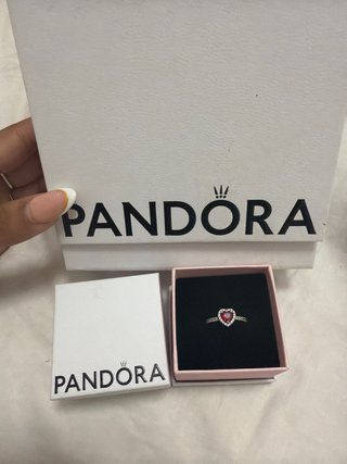 Anillo Pandora Corazón Rojo y Plata