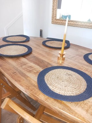 Mesa comedor ovalada madera y metal