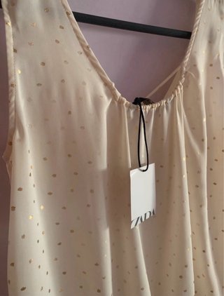 Zara Blusa Lunares Dorados Beige