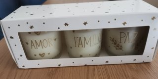 Conjunto 3 Velas Decorativas Amor, Família, Paz
