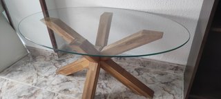 Mesa centro cristal patas madera