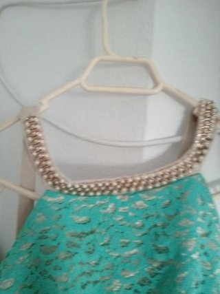 Vestido largo encaje verde turquesa sirena