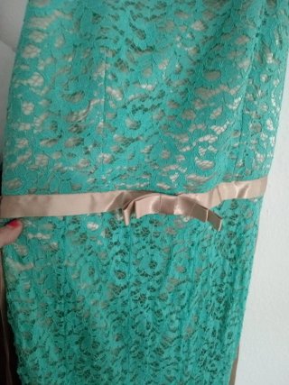 Vestido largo encaje verde turquesa sirena